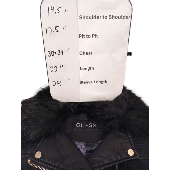 GUESS Moto Jacket Faux Leather Mink Fur Corset Laced XS Black Designer Assymetri - Picture 12 of 16